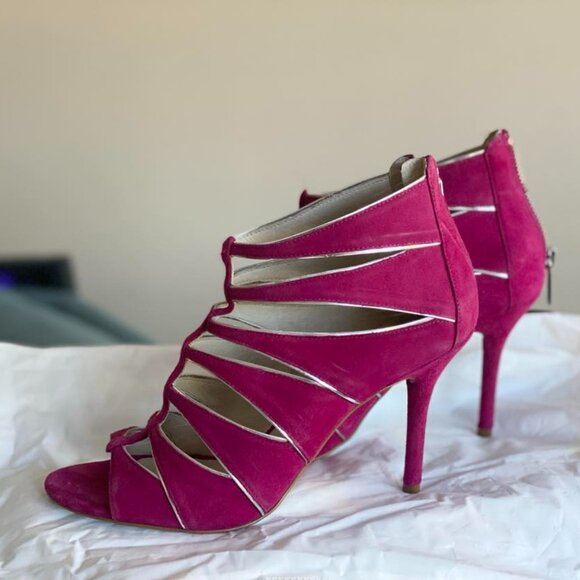Michael Kors MK Strappy Heels open toe Pink Barbie Magenta silver - Picture 3 of 11